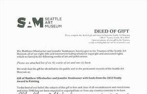 The actual deed of gift form that is now part of a work of art called 